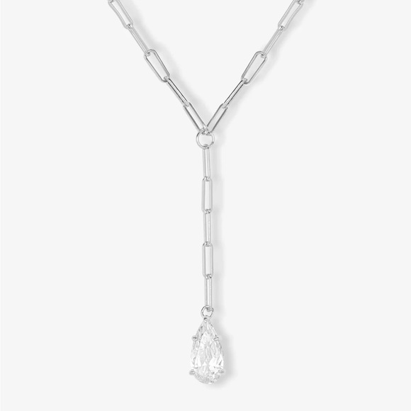 Baby Samantha Teardrop Lariat Necklace Silver|White Diamondettes - Picture 3 of 5